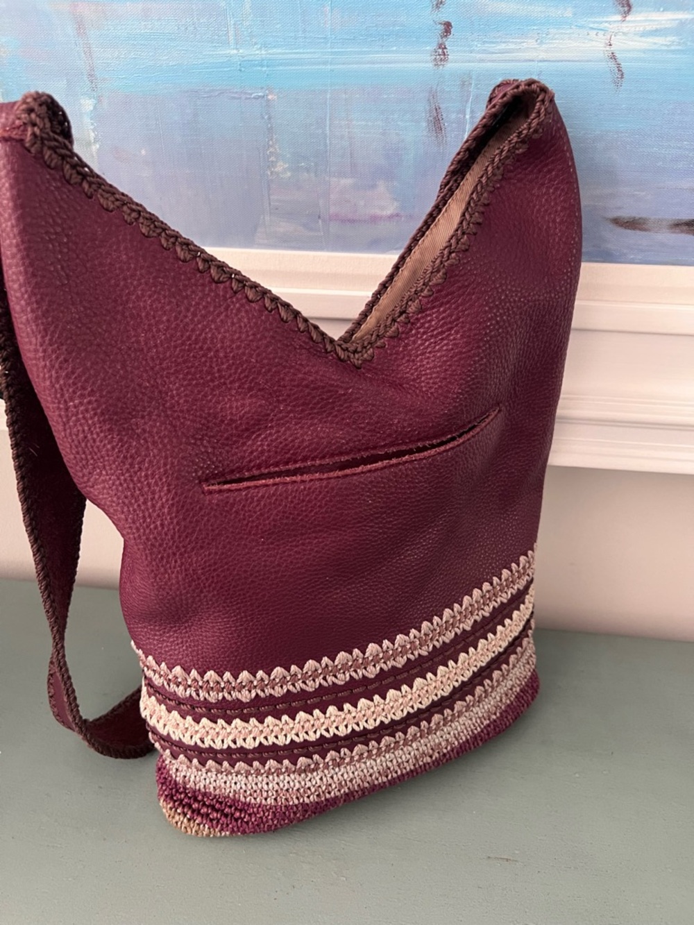 The Sak Burgundy and Beige Crochet-Trim Back to Bali Shoulder Bag - Picture 6 of 12